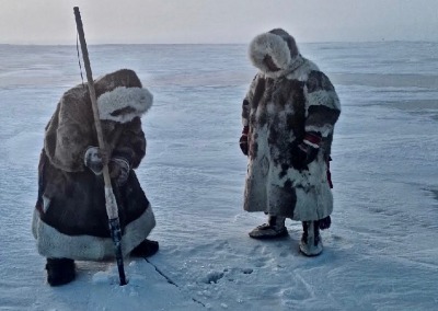 Seyakha Nenets ice fishing with a spear