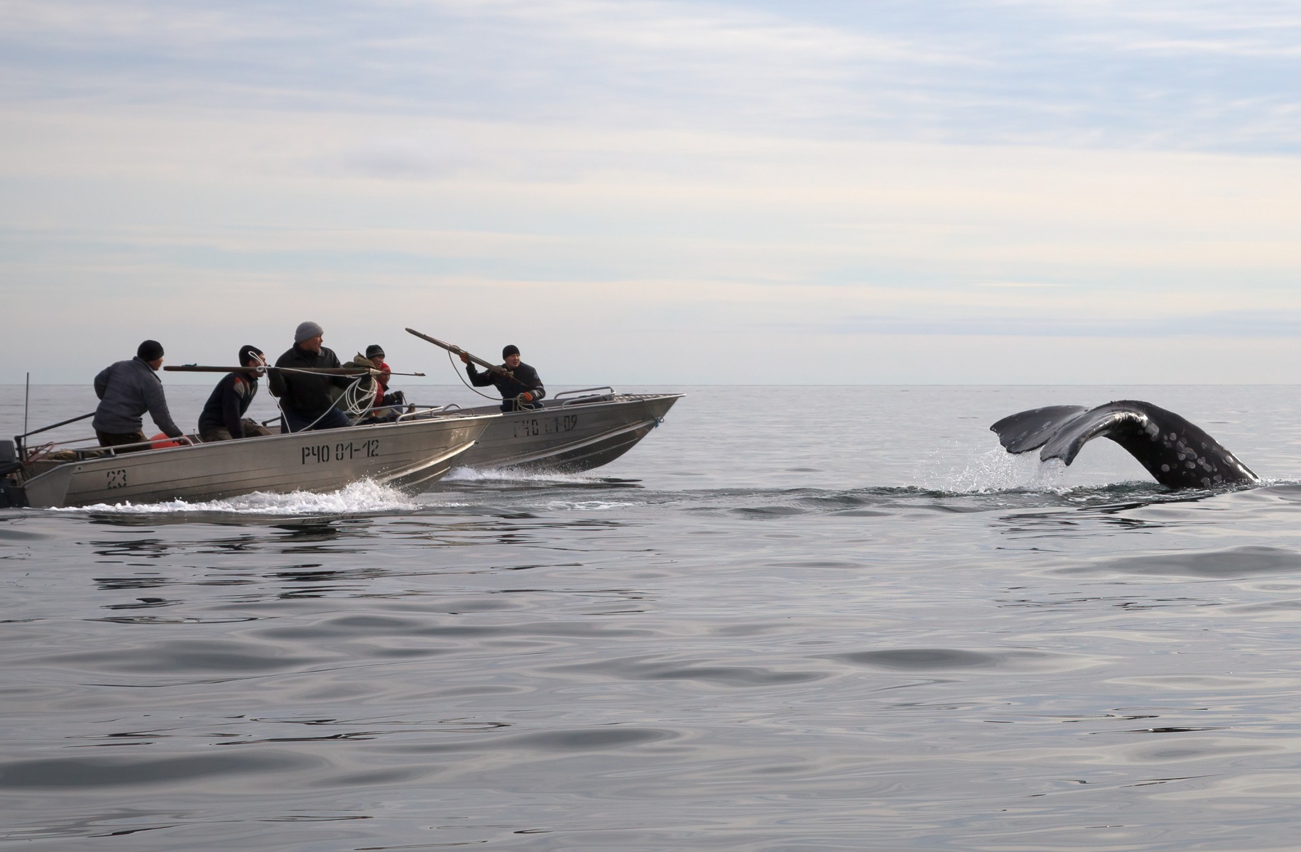 Whale hunters in the Bering Strait, Chukotka